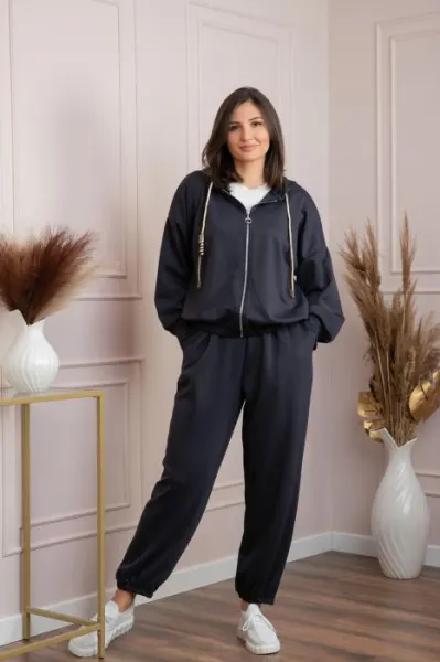 Compleu dama casual-sport bleumarin cu gluga Deanna