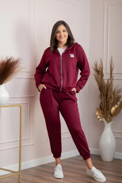 Compleu dama casual-sport bordo cu gluga Josie