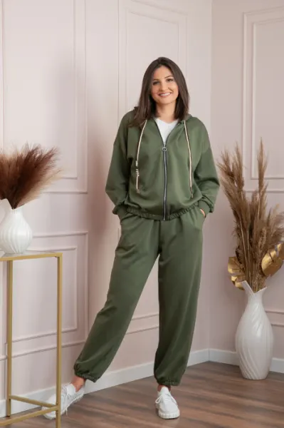 Compleu dama casual-sport kaki cu gluga Deanna