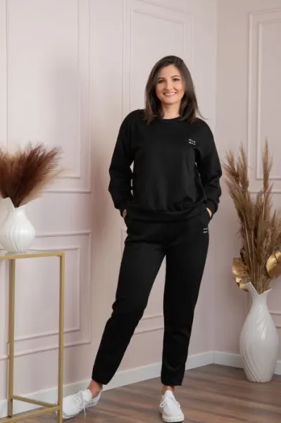 Compleu dama casual-sport negru cu pantaloni Leanne