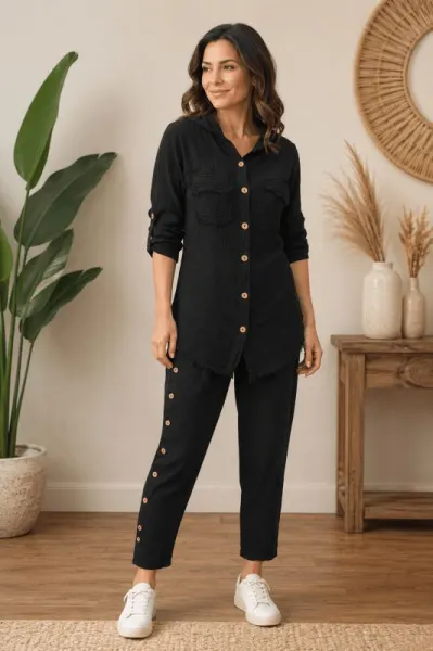 Compleu Damă Negru din Bumbac Bluză cu Glugă și Pantaloni