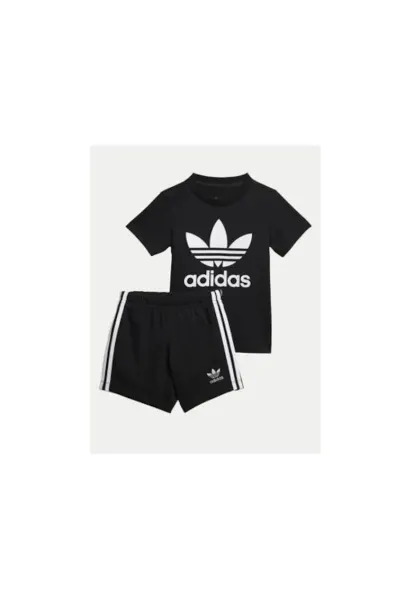 Compleu din bumbac cu tricou si pantaloni scurti - Negru