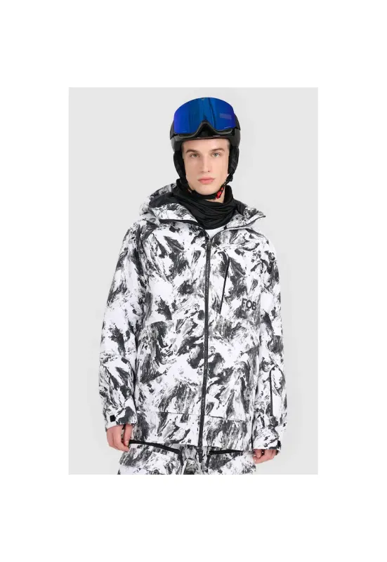 Geaca de schi/snowboard barbati - poliester - alb/negru