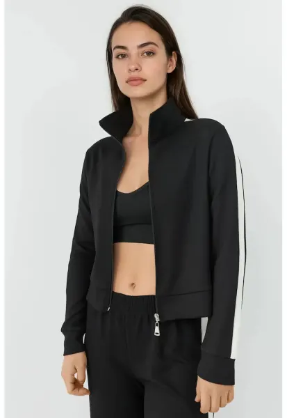 Hanorac dama  jacheta sport cu guler tip tunica - negru - tricot
