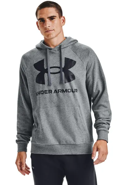 Hanorac din fleece cu imprimeu logo si maneci raglan - pentru fitness Rival - Negru/Gri melange