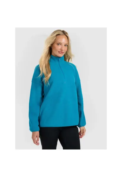 Hanorac sport dama -  oversize - guler inalt - turcoaz - poliester