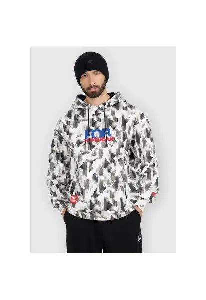 Hanorac sport  gluga - alb/gri - bumbac - pentru barbati -