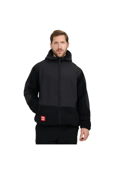 Hanorac sport polar sherpa - gluga - negru - material moale