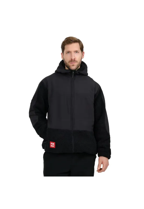 Hanorac sport  polar sherpa - gluga - negru - material moale