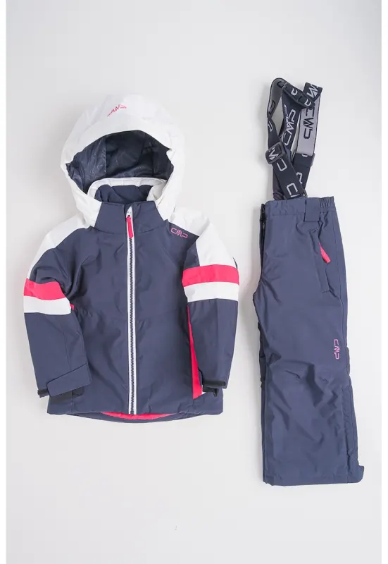 Jacheta si pantaloni cu bretele pentru schi - Fucsia/Alb murdar/Gri antracit