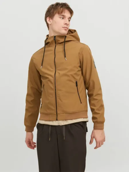 Jack & Jones Jacheta softshell, barbati, cu gluga, Regular fit, JJEBASIC, Maro (SELECTATI MARIMEA: M)