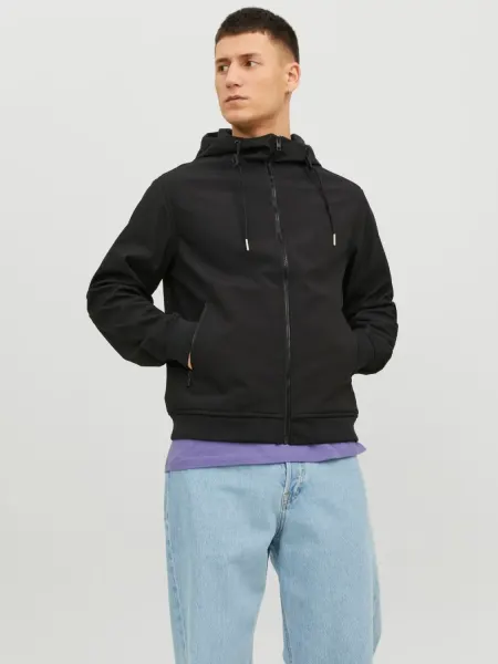 Jack & Jones Jacheta softshell, barbati, cu gluga, Regular fit, JJEBASIC, Negru (SELECTATI MARIMEA: 2XL)