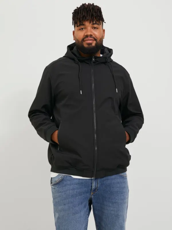 Jack & Jones Plus Jacheta softshell cu gluga barbati big sizes, Negru (SELECTATI MARIMEA: 5XL)
