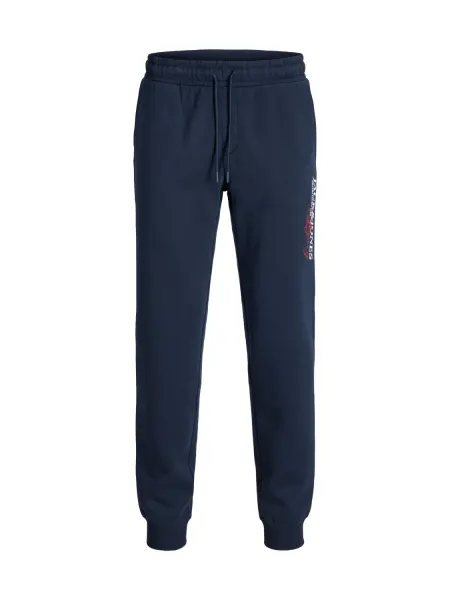 Jack & Jones Plus Pantaloni de trening barbati big sizes, cu talie joasa, Regular Fit, imprimeu cu logo, JPSTGORDON, Bleumarin inchis (SELECTATI