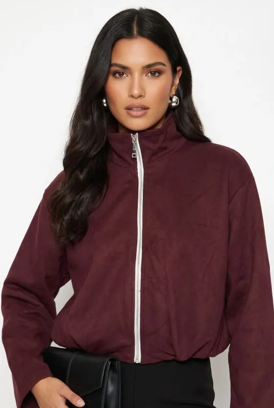 Lorna Zip Jacket in Burgundy - BURGUNDY / M