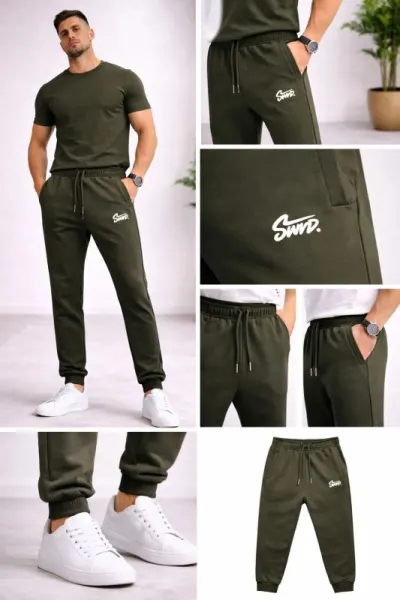 Pantalon Bărbați Trening cu Manșetă,Verde,Engros