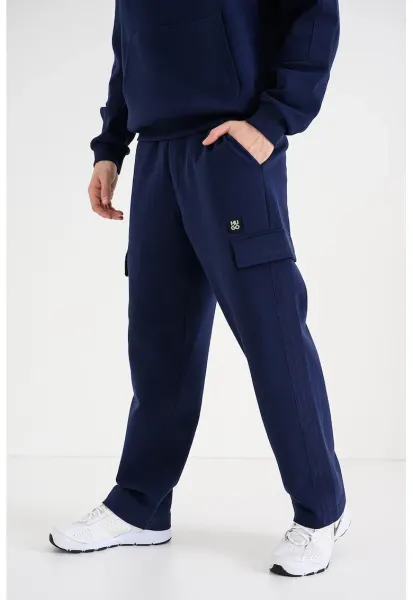 Pantaloni cargo de trening drepti cu snur - Albastru indigo