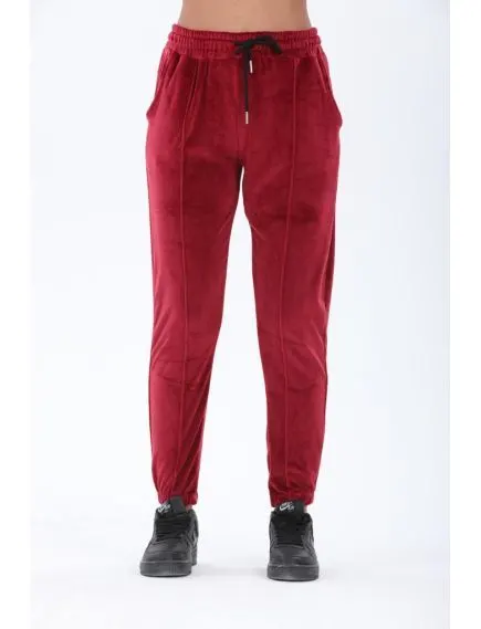 Pantaloni dama din catifea, uni, rosu
