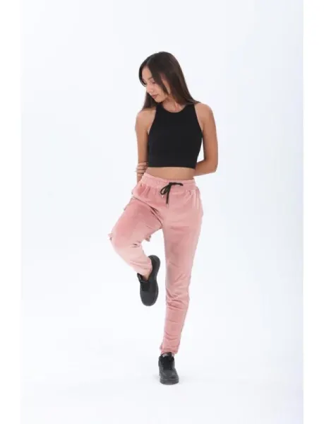 Pantaloni dama din catifea, uni, roz