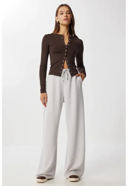 Pantaloni dama - Happiness Istanbul - pantaloni de trening cu gri textil - Gri deschis
