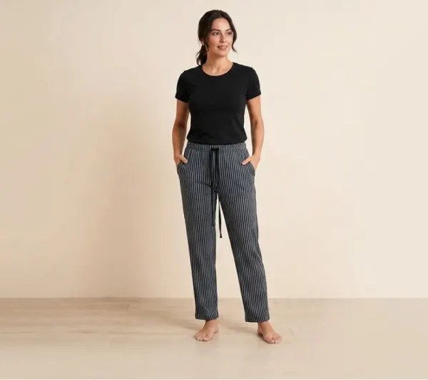 Pantaloni Damă Tip Trening Negri cu Dungi, cu Buzunare și Șnur – Engros