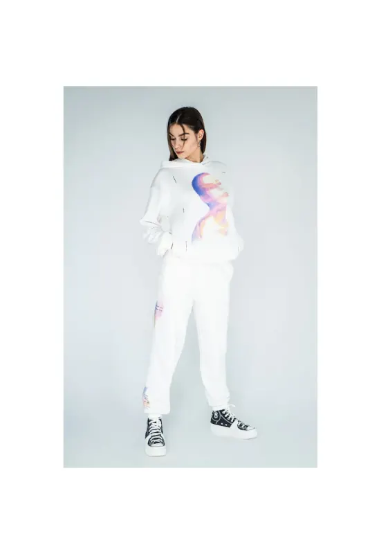 Pantaloni de trening albi cu imprimeu