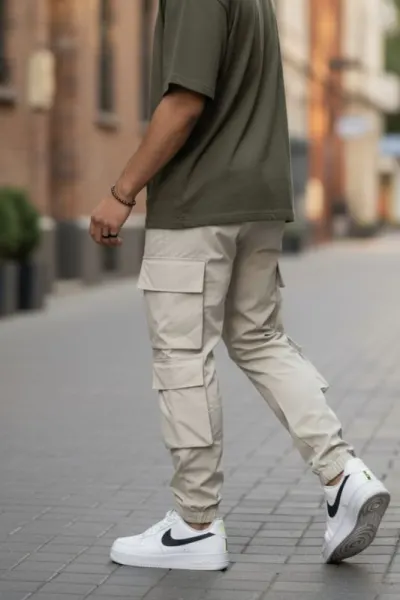 Pantaloni de trening cargo  bej  conici Y207 15-5.1