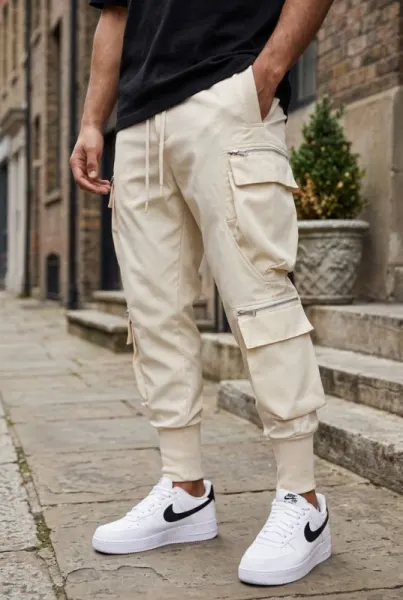 Pantaloni de trening cargo, bej, conici y224