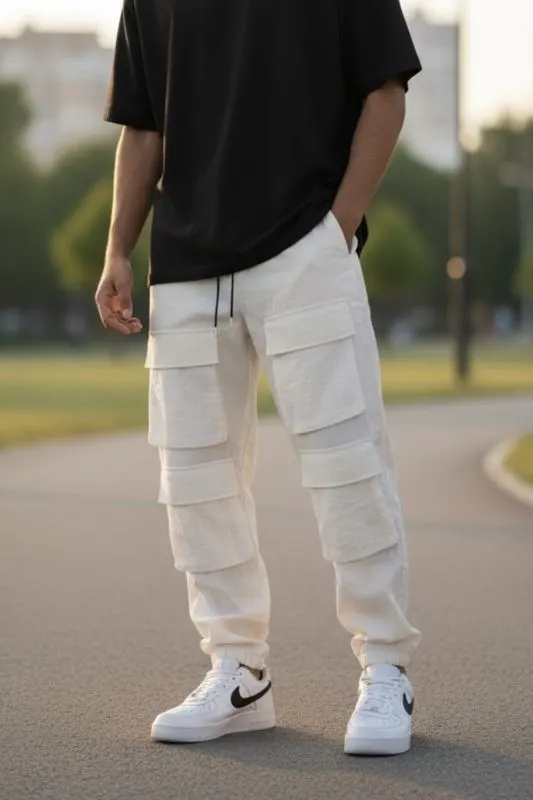 Pantaloni de trening cargo  bej  conici Y239 7-2.2
