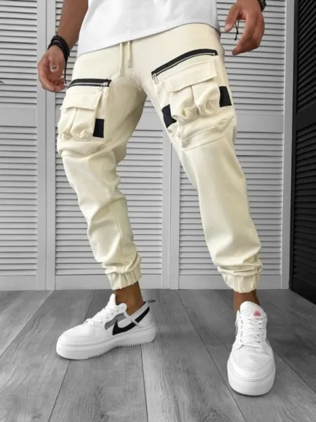 Pantaloni de trening cargo, bej, conici Y256 13-4.3