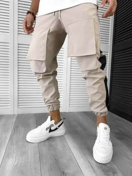 Pantaloni de trening cargo, bej,  conici Y359 27-2.1