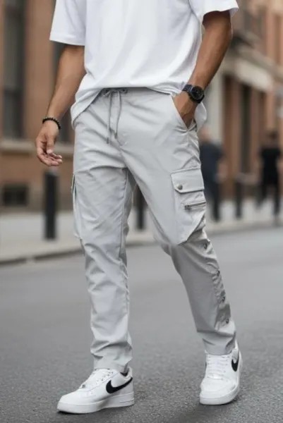 Pantaloni de trening cargo  gri  conici Y142 16-4.1