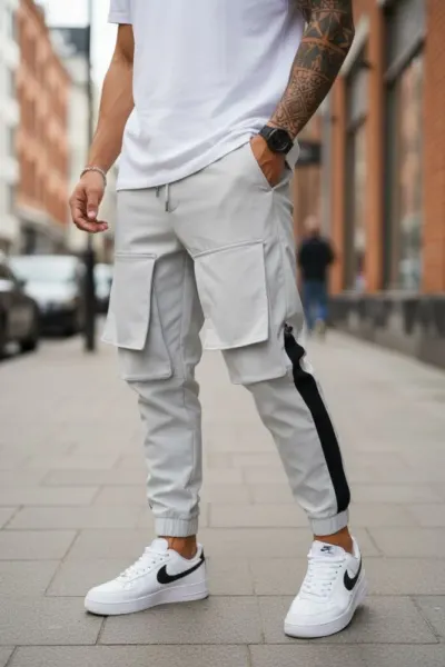 Pantaloni de trening cargo, gri,  conici Y359 18-3.1