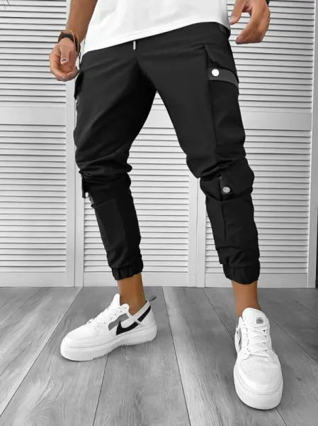 Pantaloni de trening cargo  negri  conici Y201 30-4