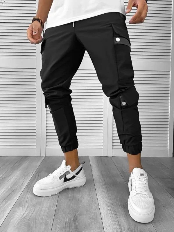 Pantaloni de trening cargo  negri  conici Y201 30-4