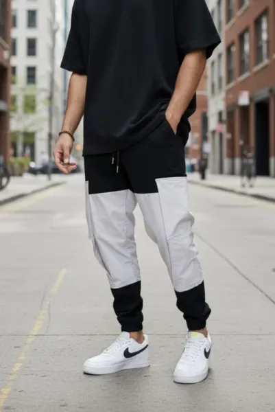 Pantaloni de trening cargo, negri, conici Y356 128-5