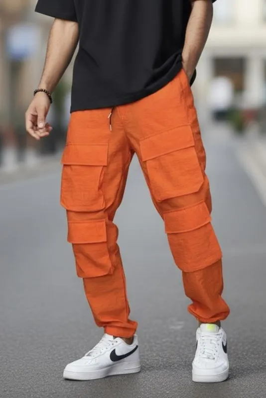 Pantaloni de trening cargo, orange, conici Y239 18-3.3