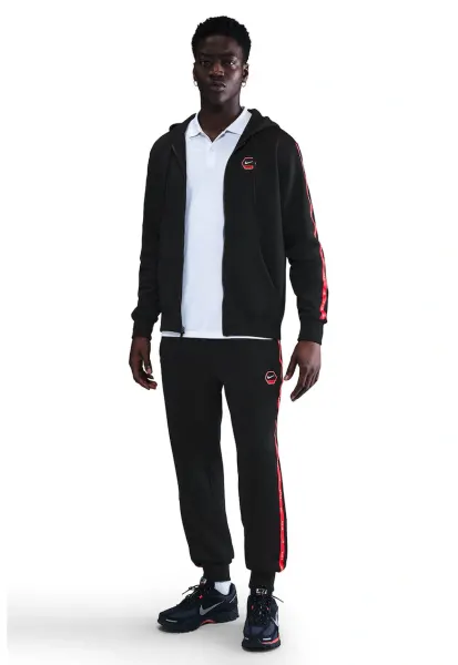 Pantaloni de trening conici cu talie medie - Rosu/Negru