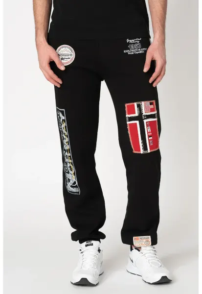 Pantaloni de trening cu aplicatii logo Myer - Rosu/Negru/Gri
