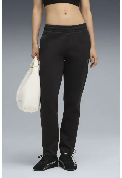 Pantaloni de trening cu buzunare laterale si talie medie - Negru