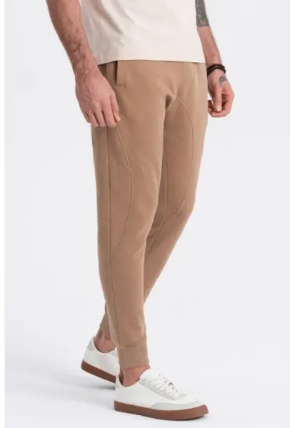 Pantaloni de trening cu croiala conica si snur de ajustare - Maro nisip