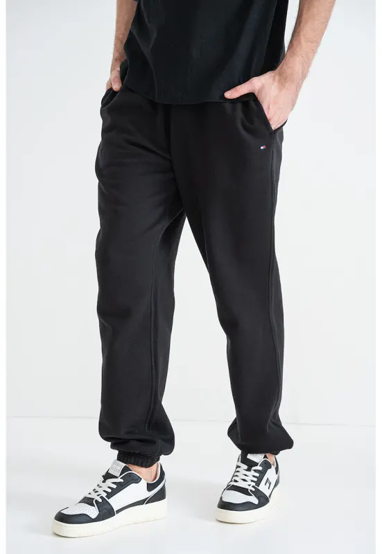 Pantaloni de trening cu croiala conica si snur de ajustare - Negru