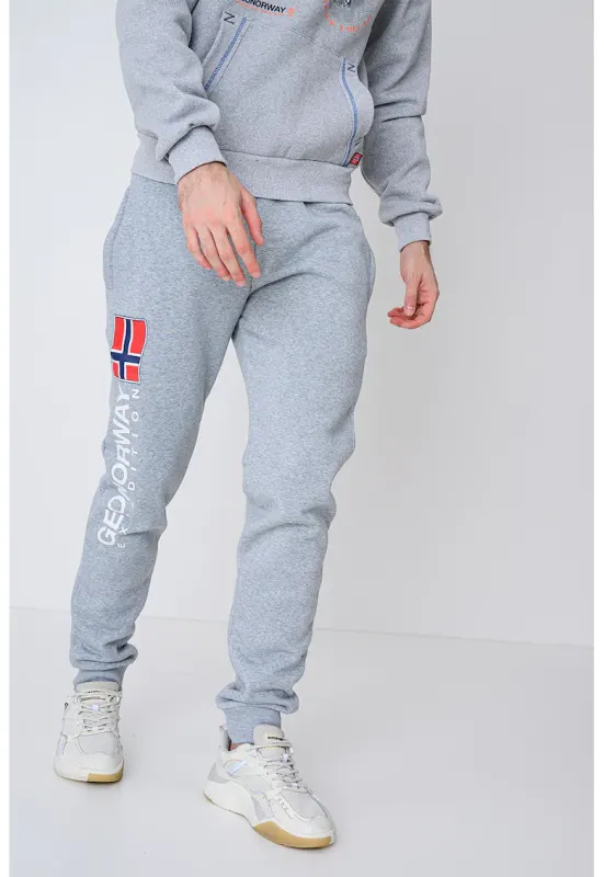 Pantaloni de trening cu croiala regular-fit si logo Machal - Rosu/Gri deschis/Bleumarin
