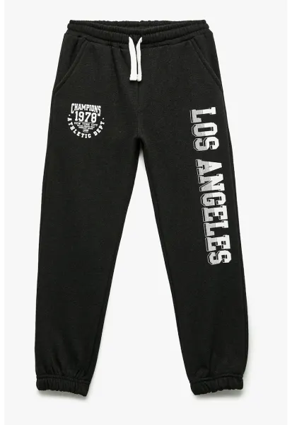 Pantaloni de trening cu imprimeu text - Negru melange