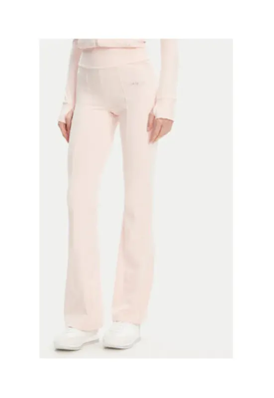 Pantaloni de trening cu logo metalic discret - croiala evazata si talie inalta