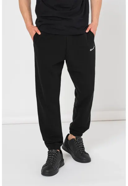 Pantaloni de trening cu model uni si detaliu logo - Negru