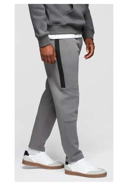 Pantaloni de trening cu picior drept si detalii elastice  OM-PASK-0281 - Gri
