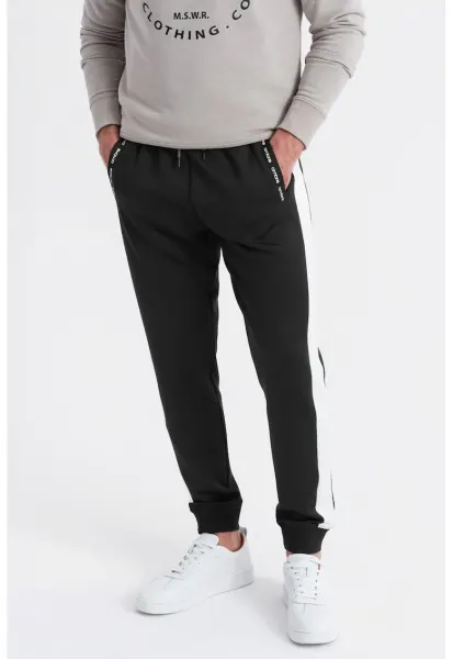 Pantaloni de trening cu segmente laterale contrastante - Alb/Negru