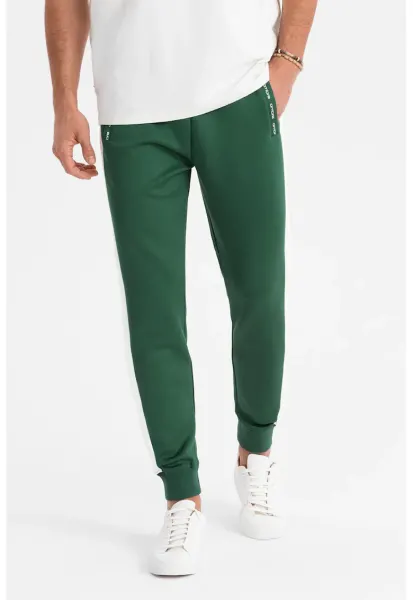 Pantaloni de trening cu segmente laterale contrastante - Alb/Verde