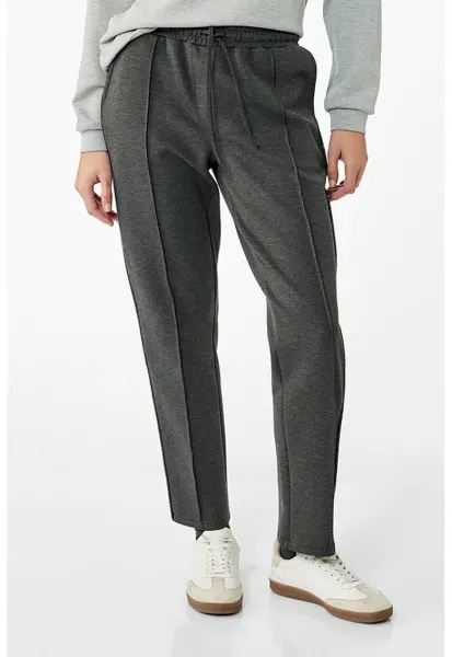 Pantaloni de trening cu snur si talie inalta - Gri inchis